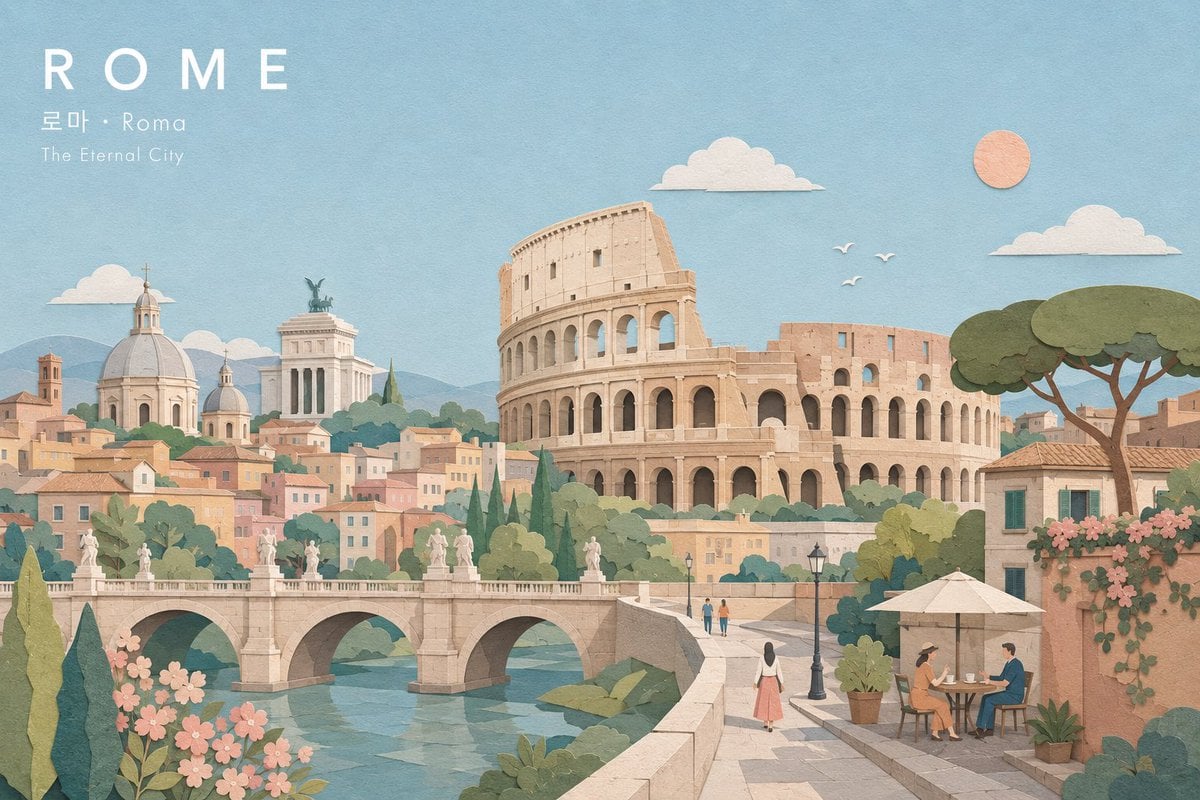 Create a refined wide landscape illustration of [City Subject], natural…