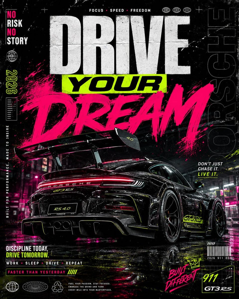 Ultra-premium automotive streetwear poster design featuring a black wid…