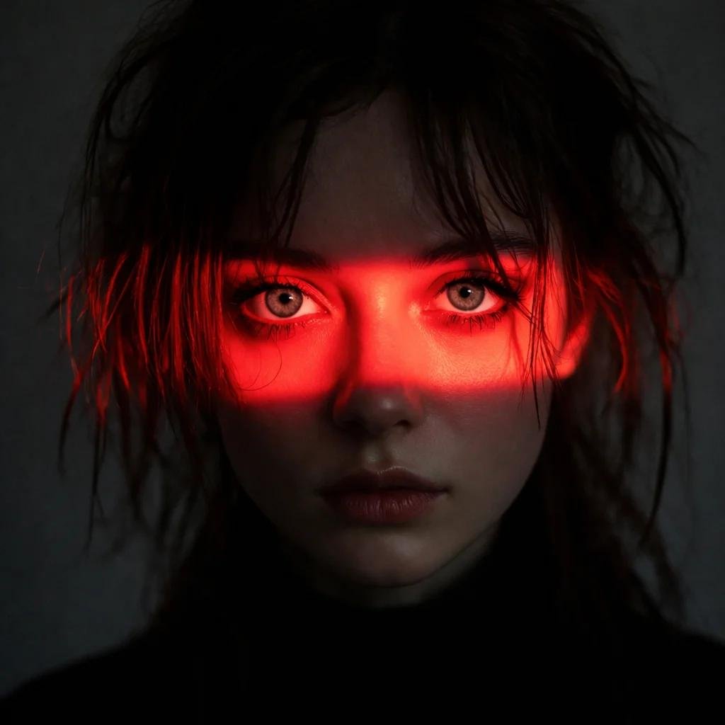 the red neon across the eyes detail is doing everything in this shot ab…