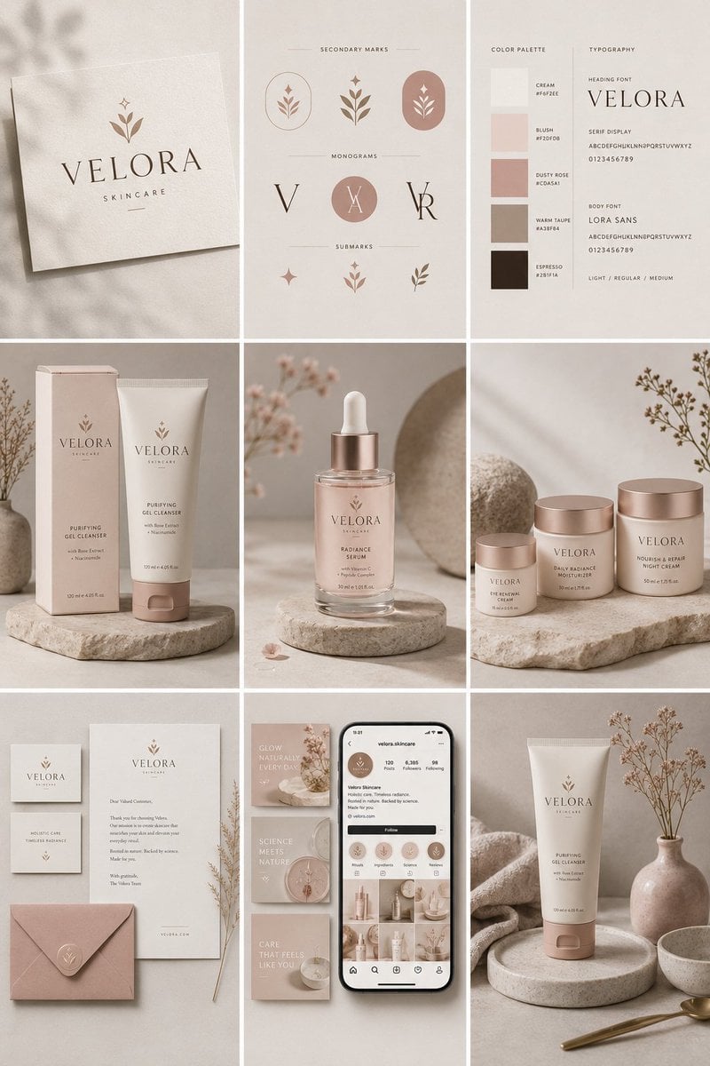 Create a complete brand identity presentation for an original premium s…