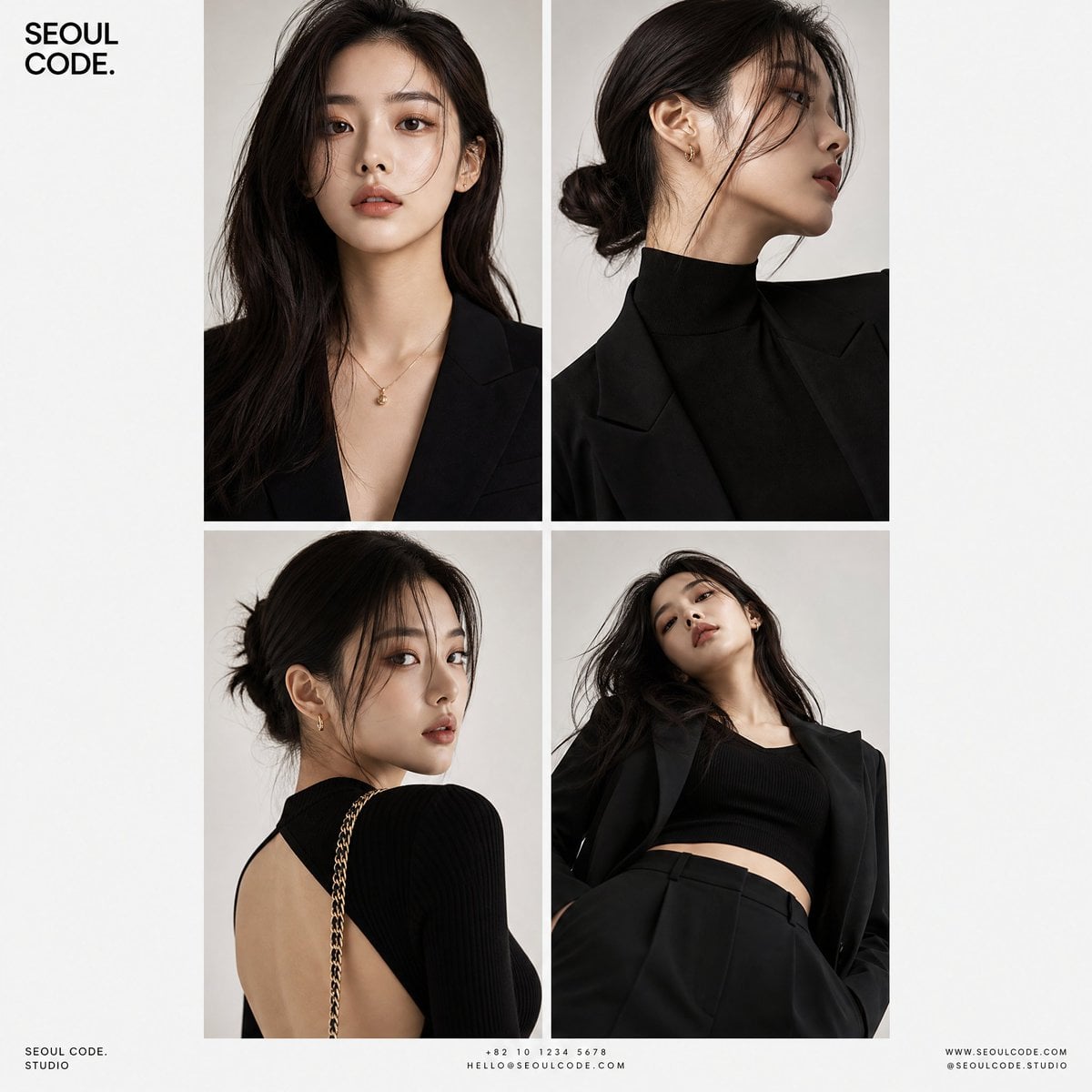 Create a premium high-fashion editorial series featuring a stylish Kore…