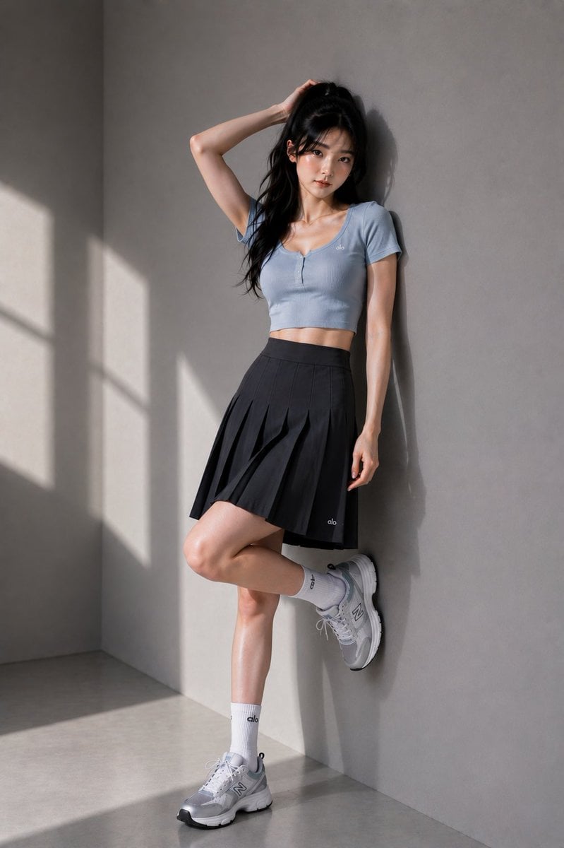 Ultra-realistic full-body fashion editorial photograph of a beautiful y…