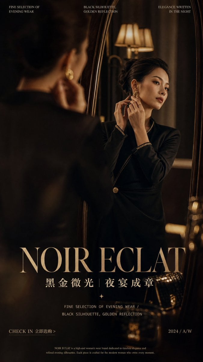 Create a vertical 9:16 high-end fashion campaign poster for [Brand Name…