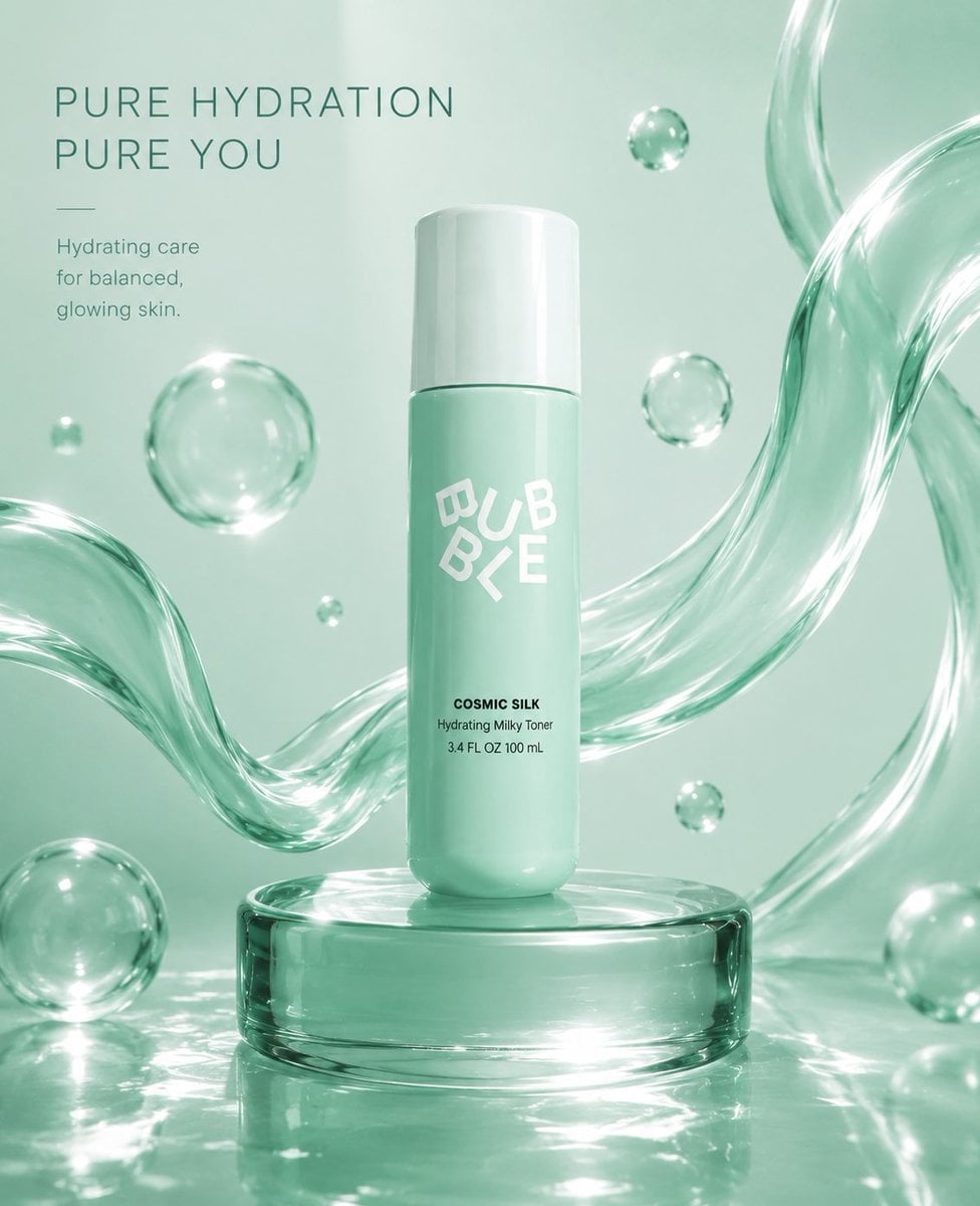 (Luxury skincare product advertisement), (cool mint-green pastel theme)…