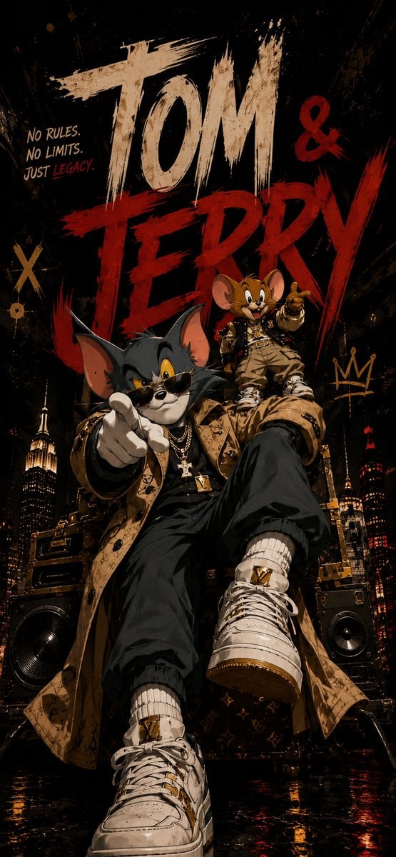 Tom and Jerry, luxury editorial magazine cover, streetwear fashion icon…