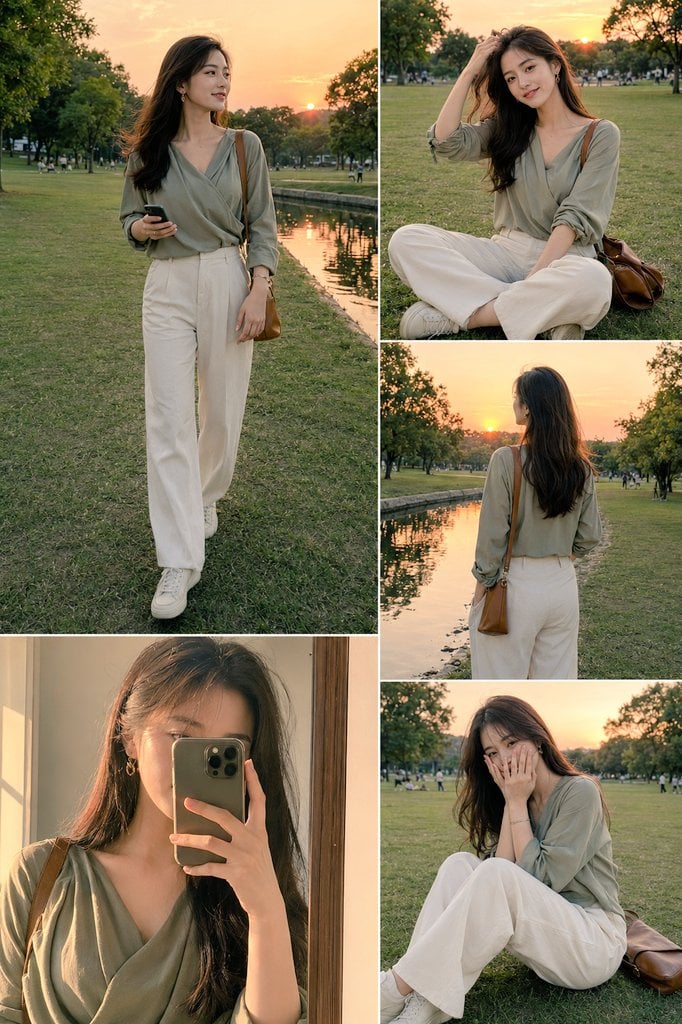 Ultra-realistic cinematic lifestyle fashion collage of a beautiful youn…