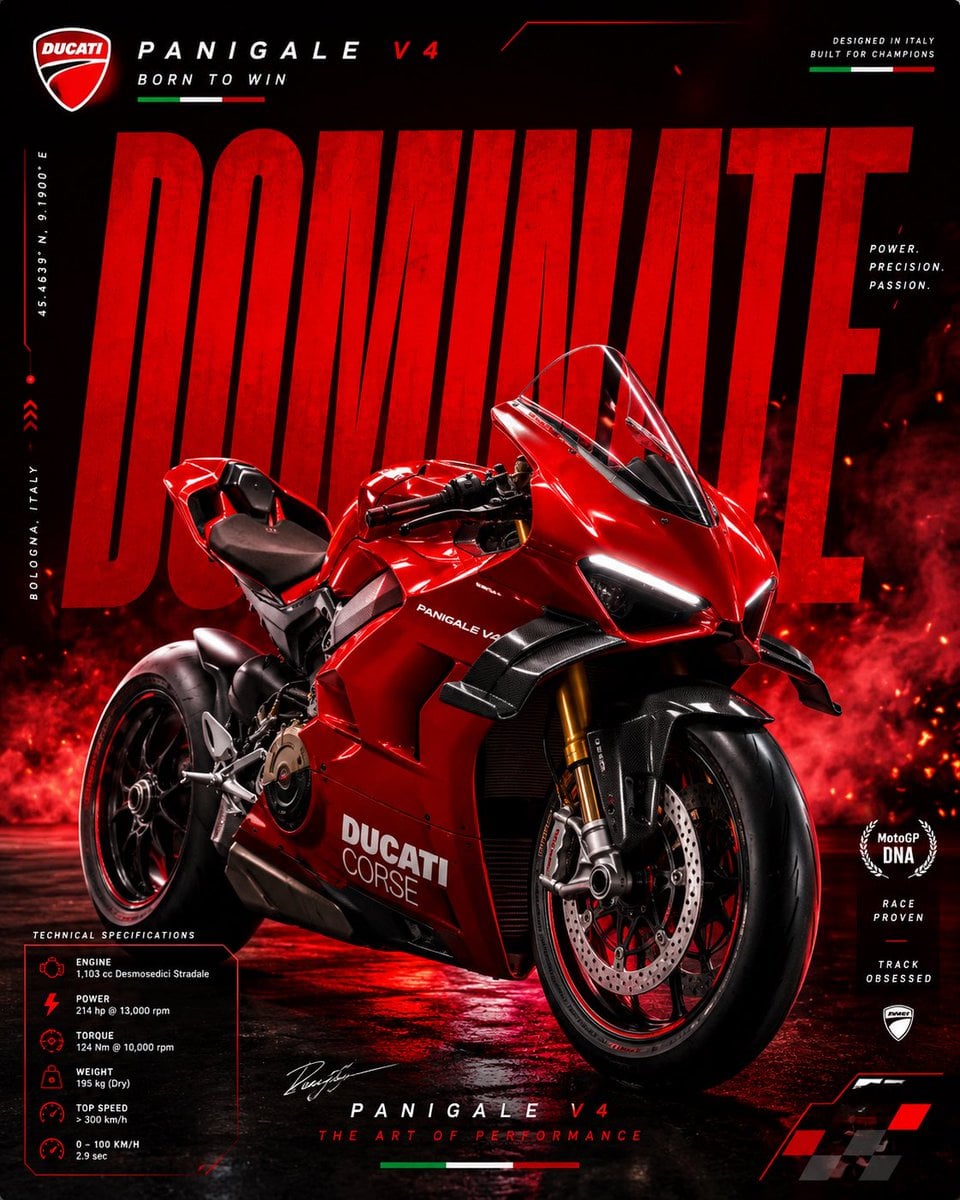 Ducati Panigale V4 – Red Inferno Prompt: Create a luxury motorsport adv…