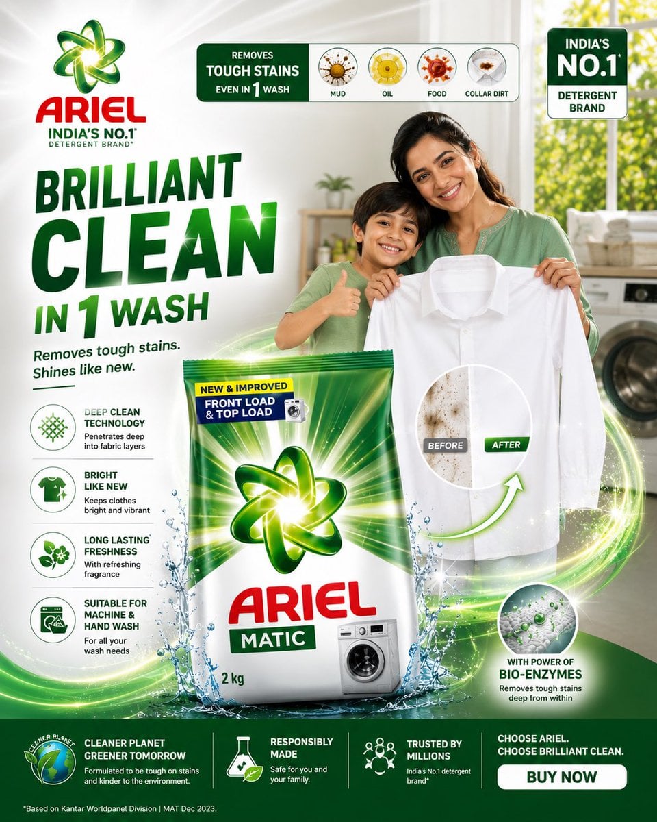 FORMAT: 4:5 vertical premium FMCG SMM poster hyper-realistic detergent …