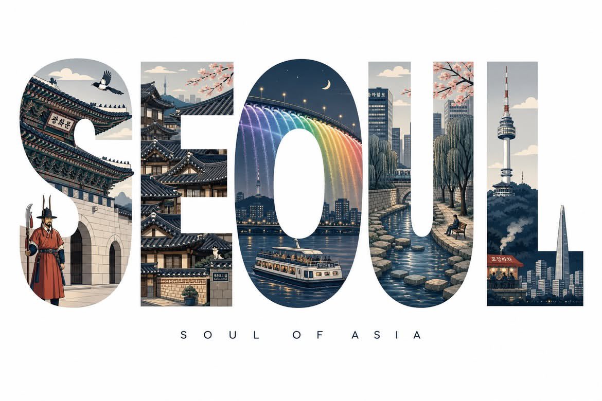 Clean, modern typographic travel poster in a 3:2 landscape format. The … 2