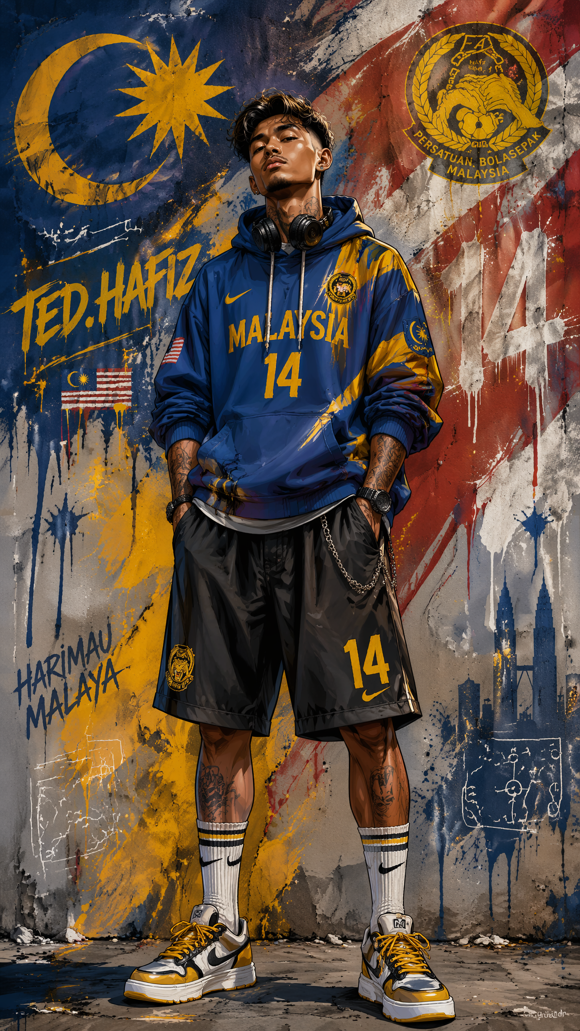 ted.hafiz, a Malaysian national team-themed trend football poster, stan…