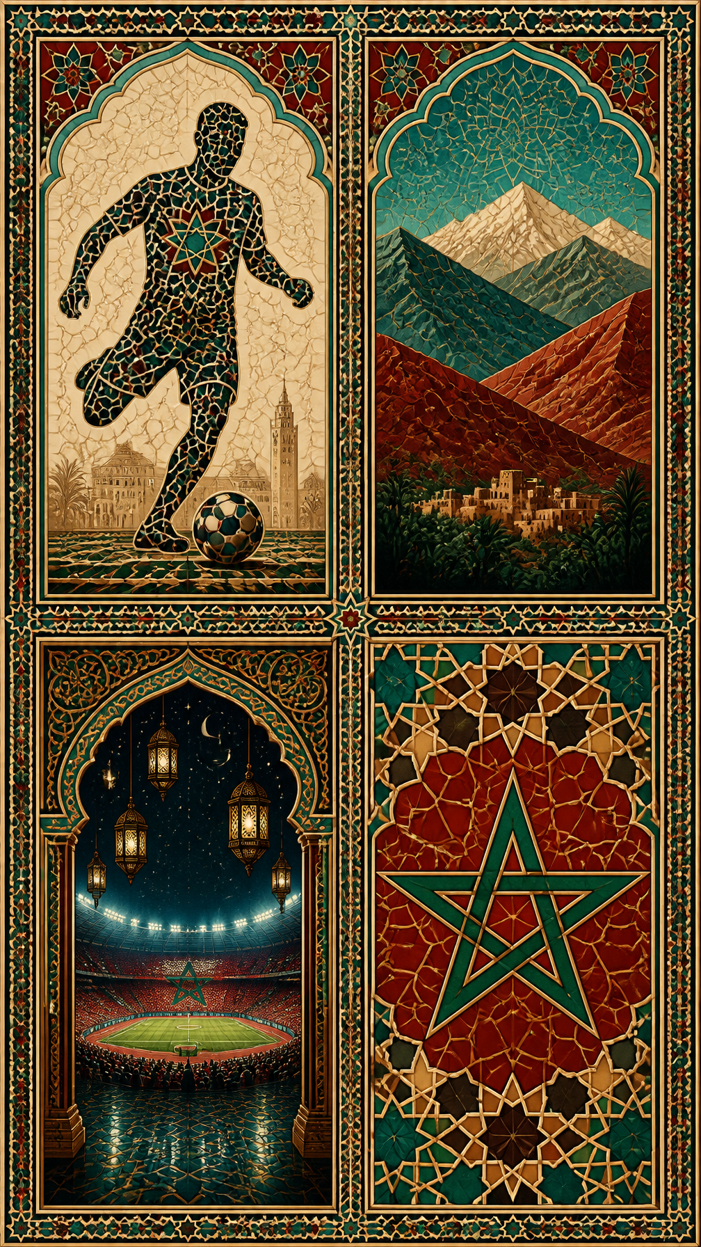 Morocco – Ornamental Islamic Geometric Art Style Vertical 9:16 collage …