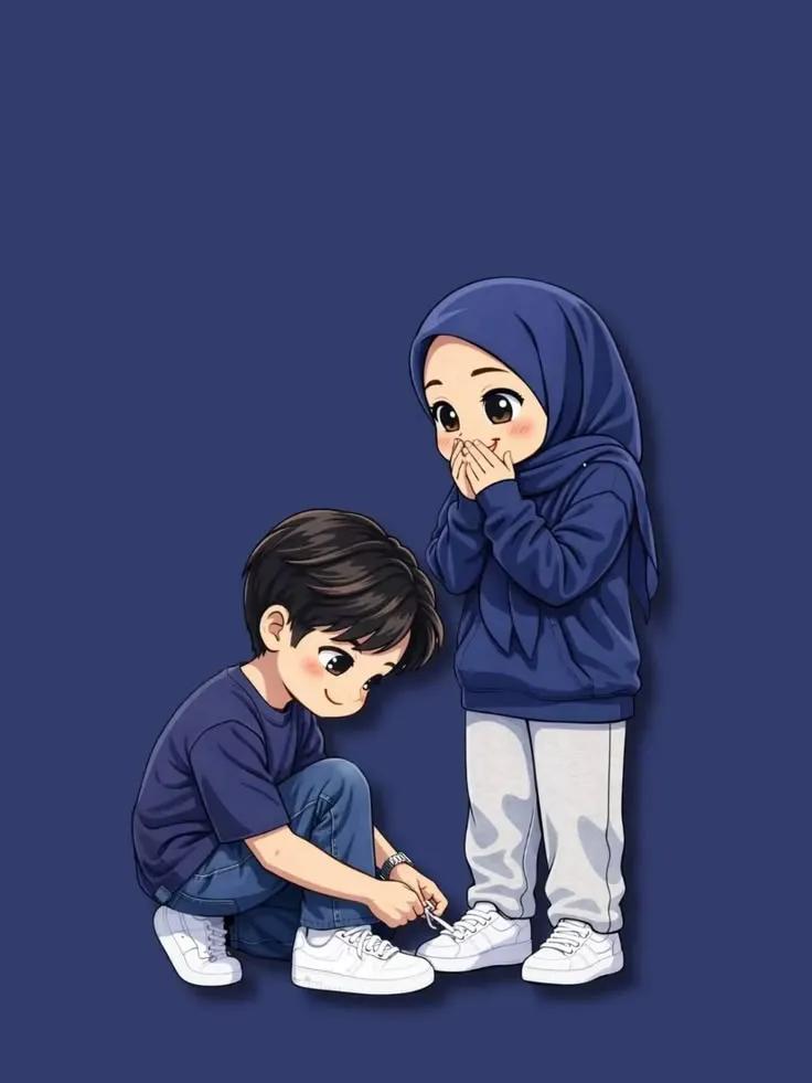 Adorable minimalist chibi Muslim couple, cute kawaii anime illustration… 2
