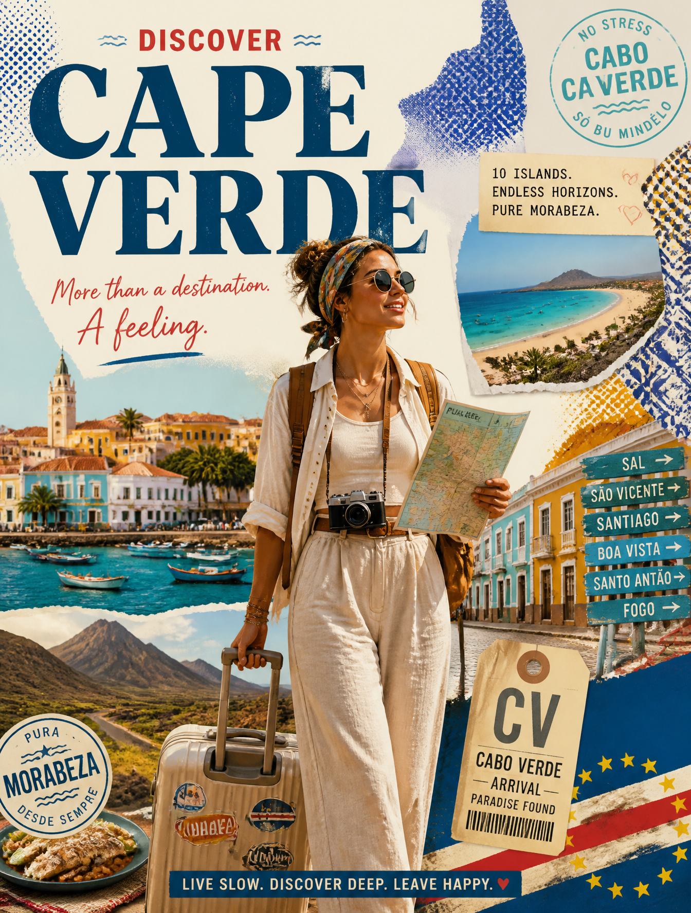 Create a stylized travel poster for [CAPE VERDE].The main subject shoul…