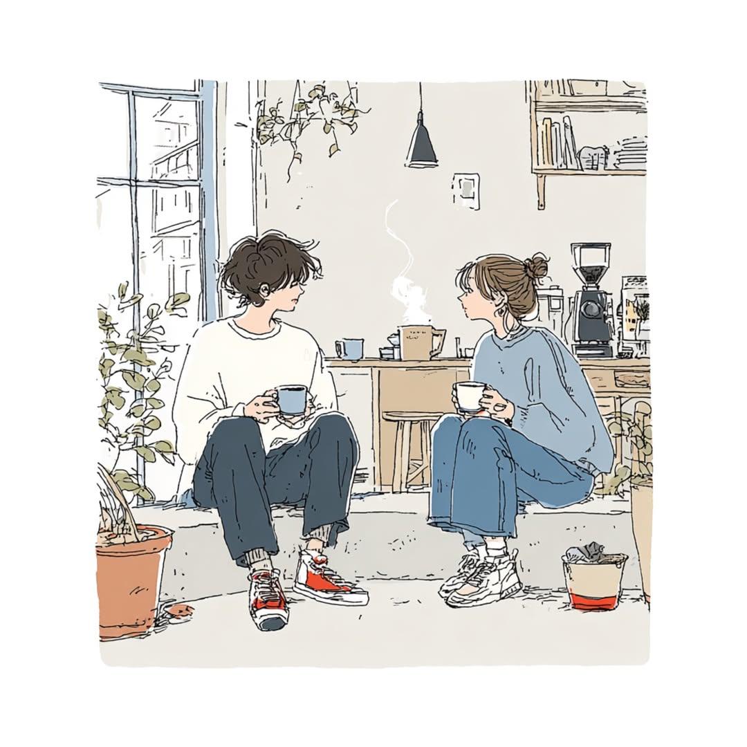 Create a delicate contemporary Japanese lifestyle illustration with a c… 1