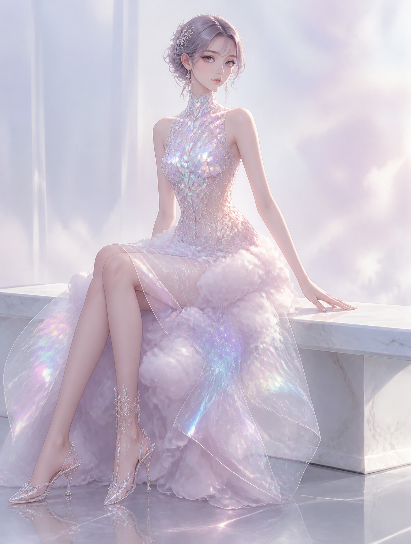 A dreamy anime fashion illustration highlighting a highly creative, sur…