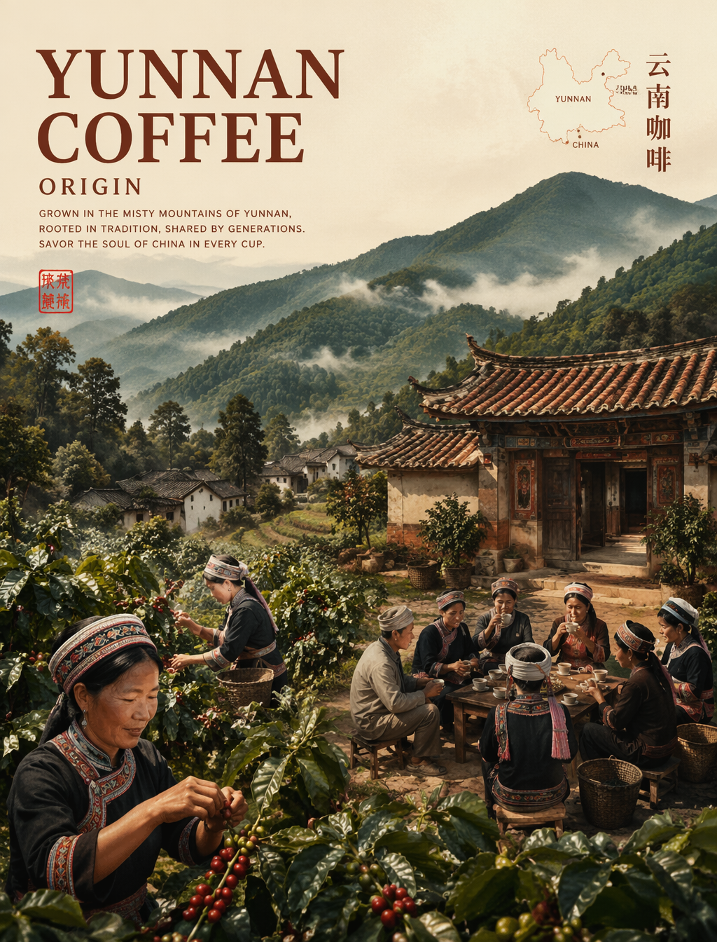 Yunnan Coffee Origin,in the visual style of the reference image,cinemat…