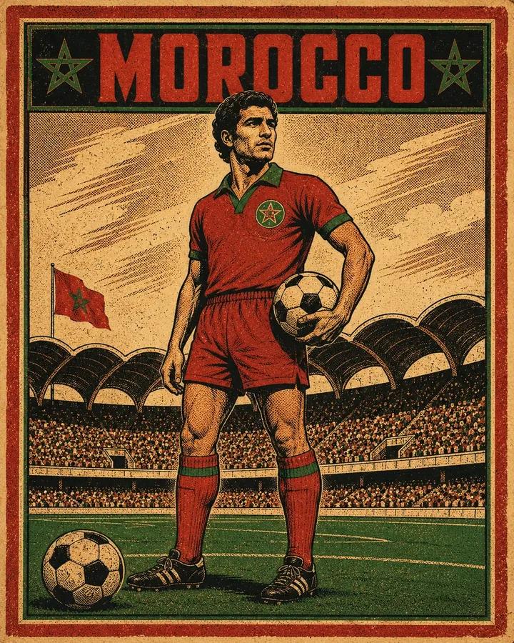 A vintage-style screen-printed national football poster in a retro prop… 3