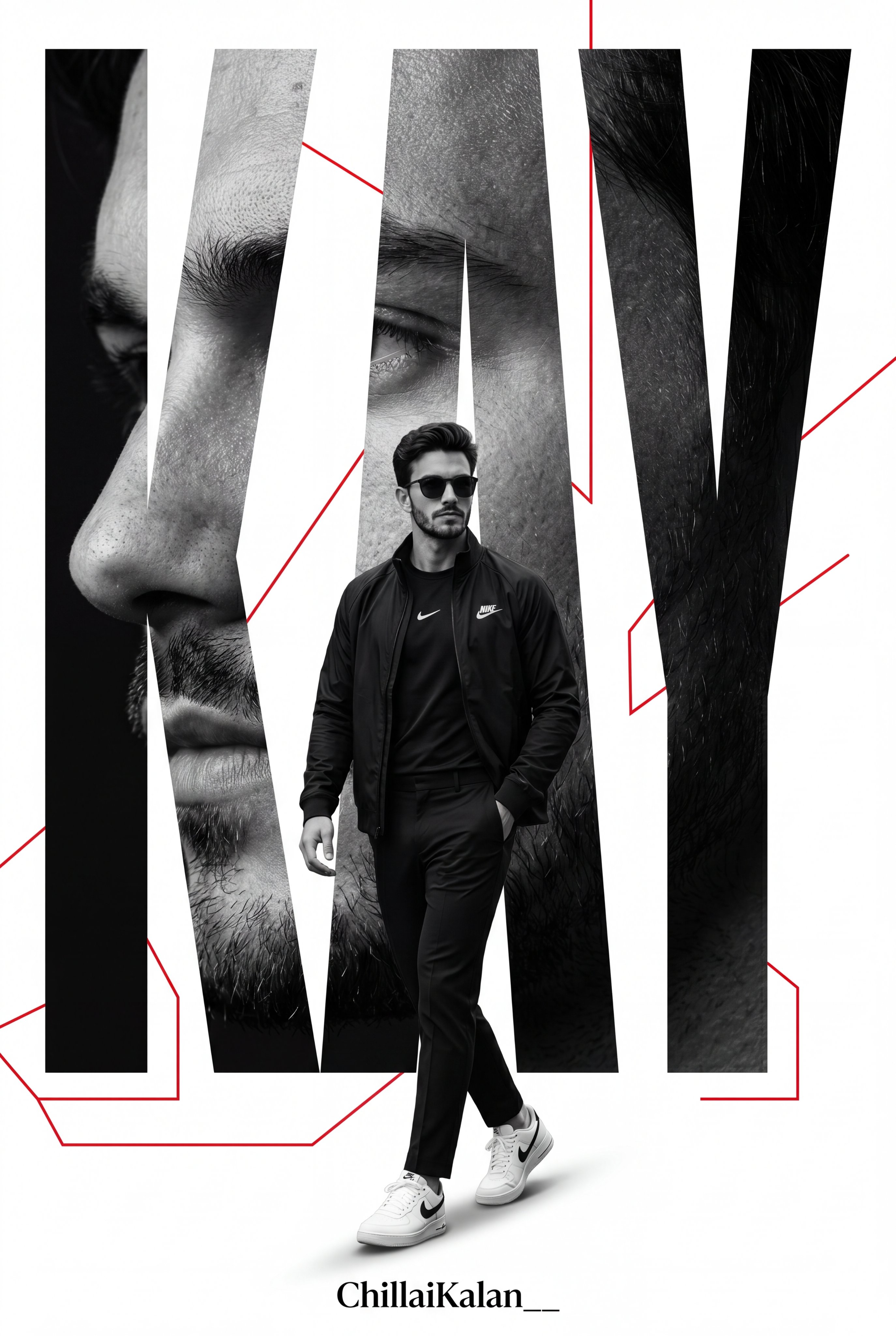 Create Ultra-premium minimalist sports poster featuring a confident man…