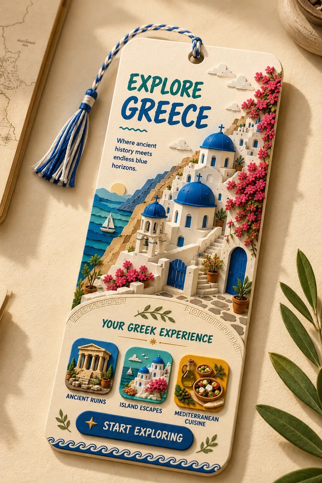 Create a premium vertical 2:3 collectible travel bookmark featuring {LO… 3