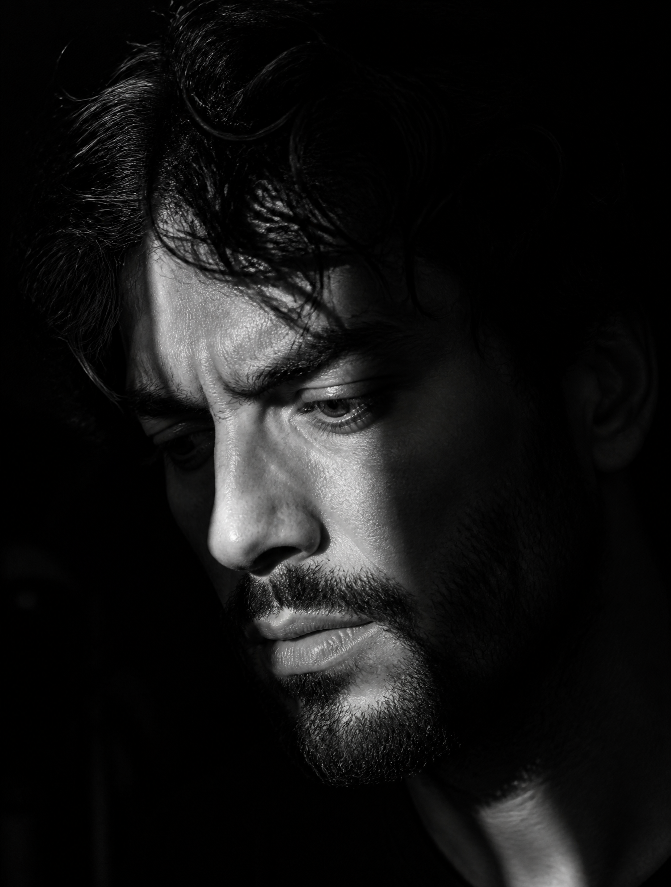 Close-up black and white portrait of a man use image face reference wit…