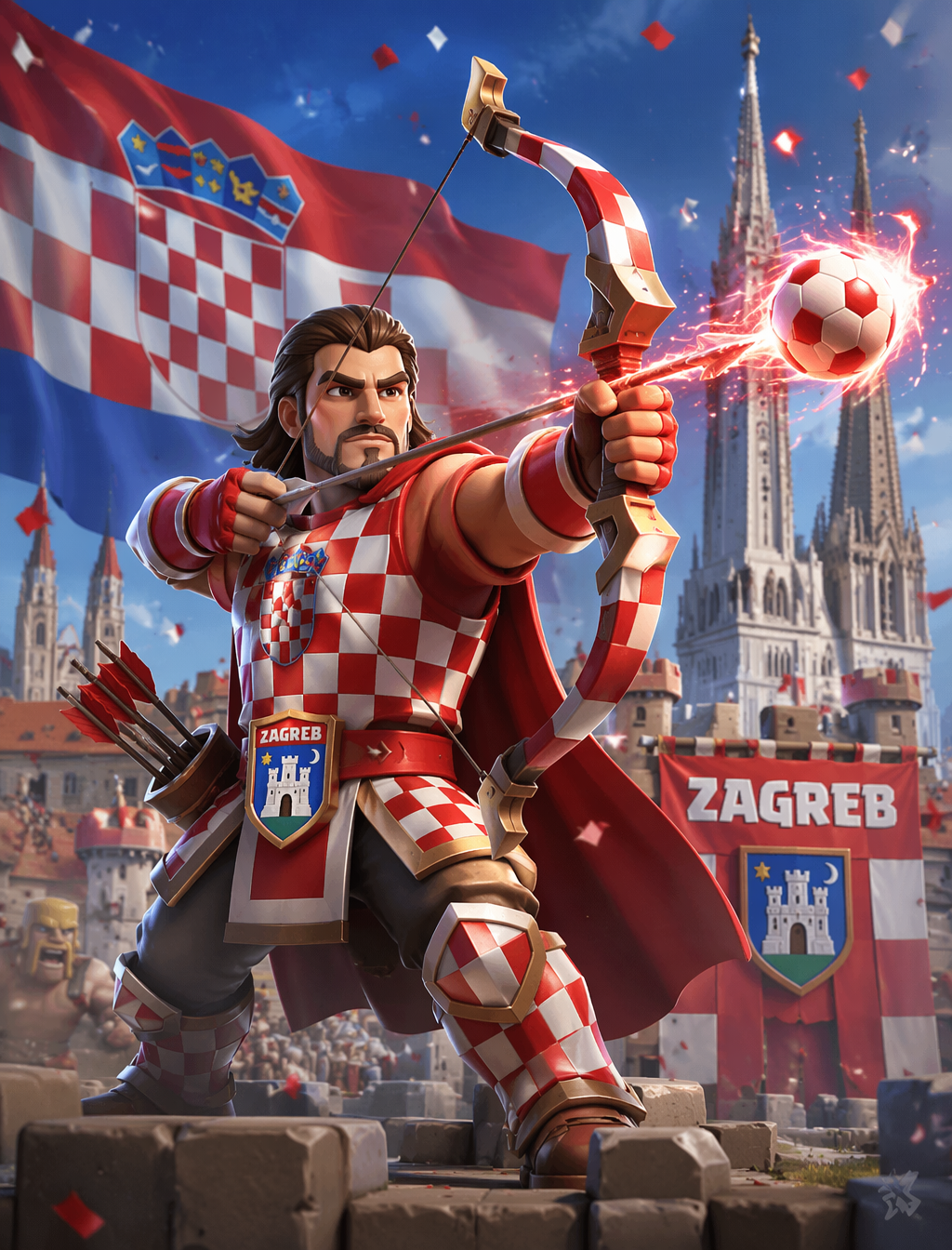 Croatia Clash ArcherКапитан Хорватии как лучник Clash, красно‑белая бро…