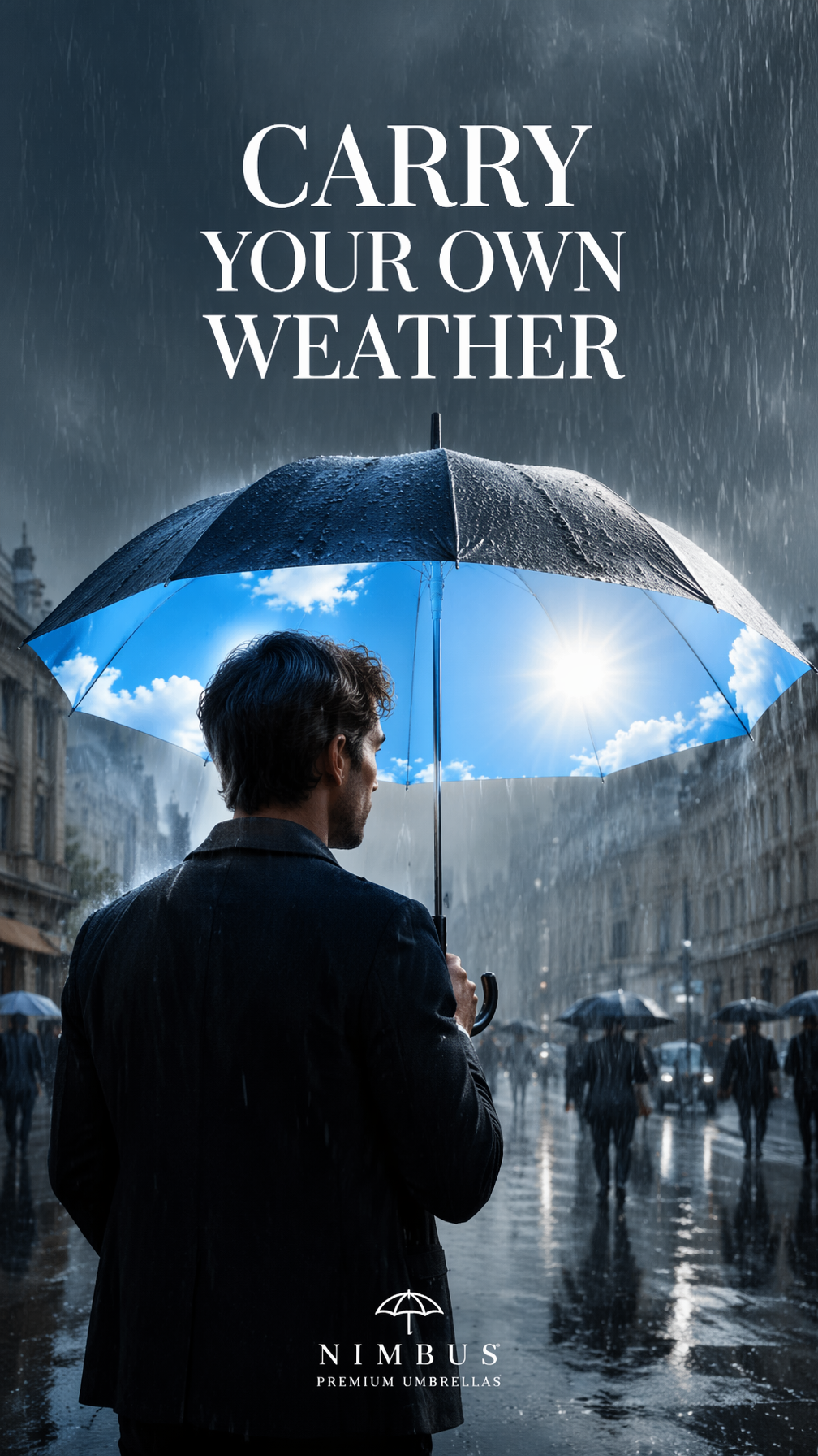 A premium 9:16 outdoor advertising poster.Main Subject:A premium umbrel…