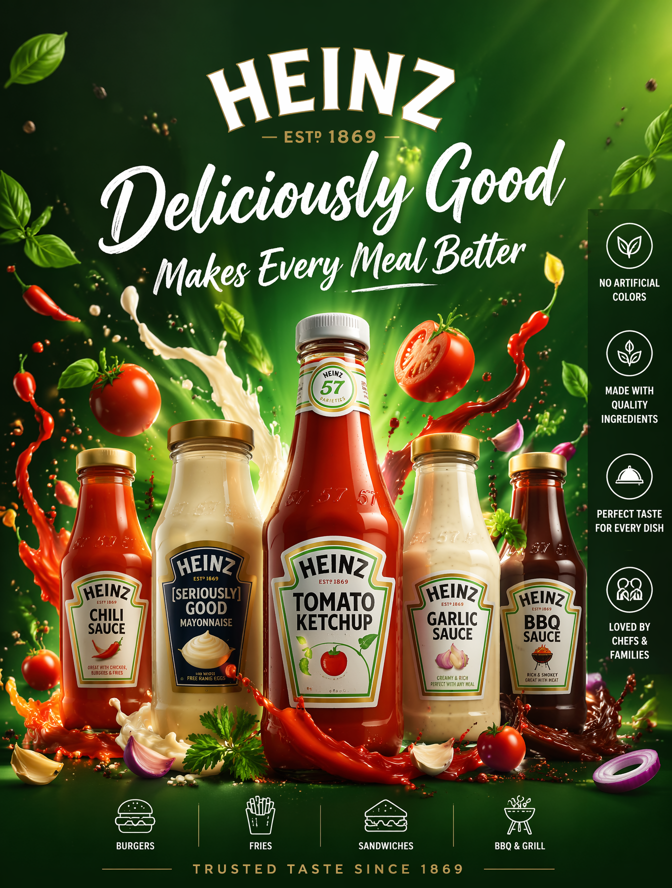 Ultra-premium Heinz commercial advertising poster, luxury condiment pro…