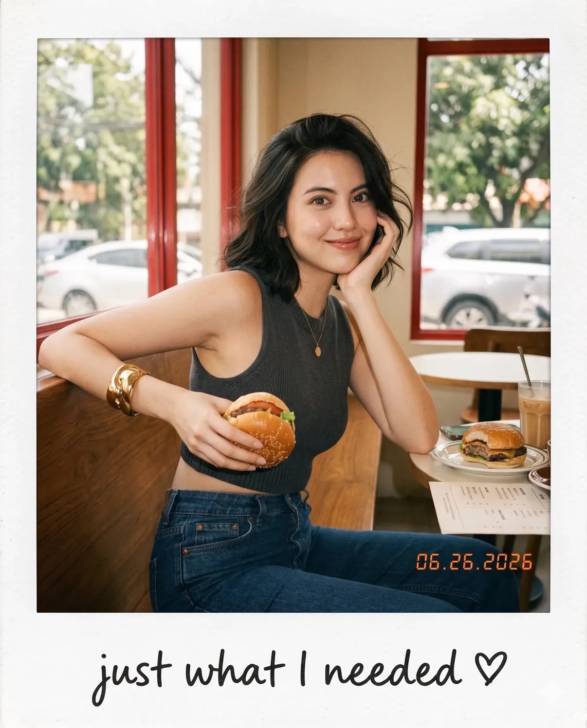 create image 4:5 Aesthetic candid café snapshot presented as a realisti…