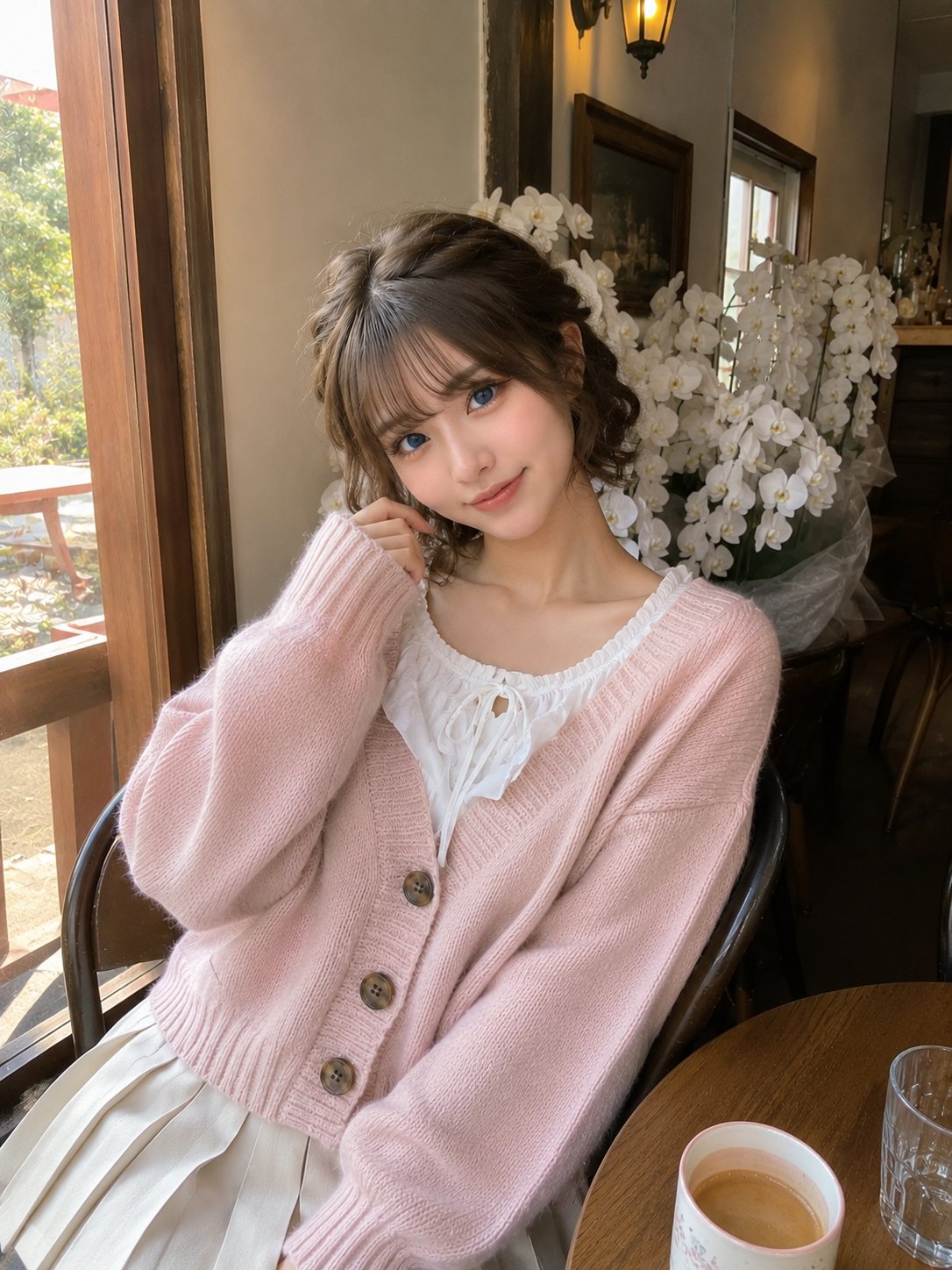 Photorealistic candid smartphone snapshot of a cute young woman with sh…