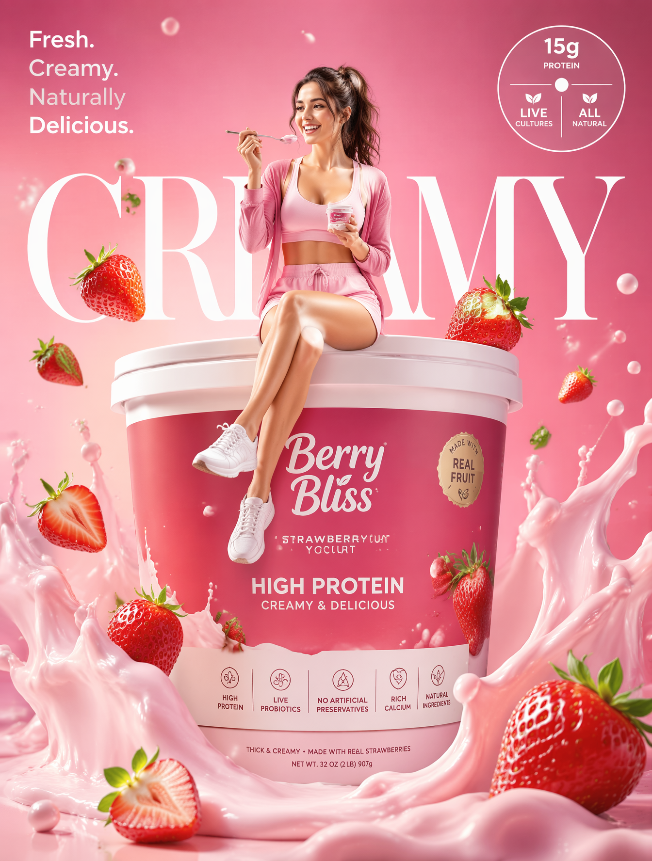 Ultra-premium yogurt commercial advertising poster, luxury dairy produc…