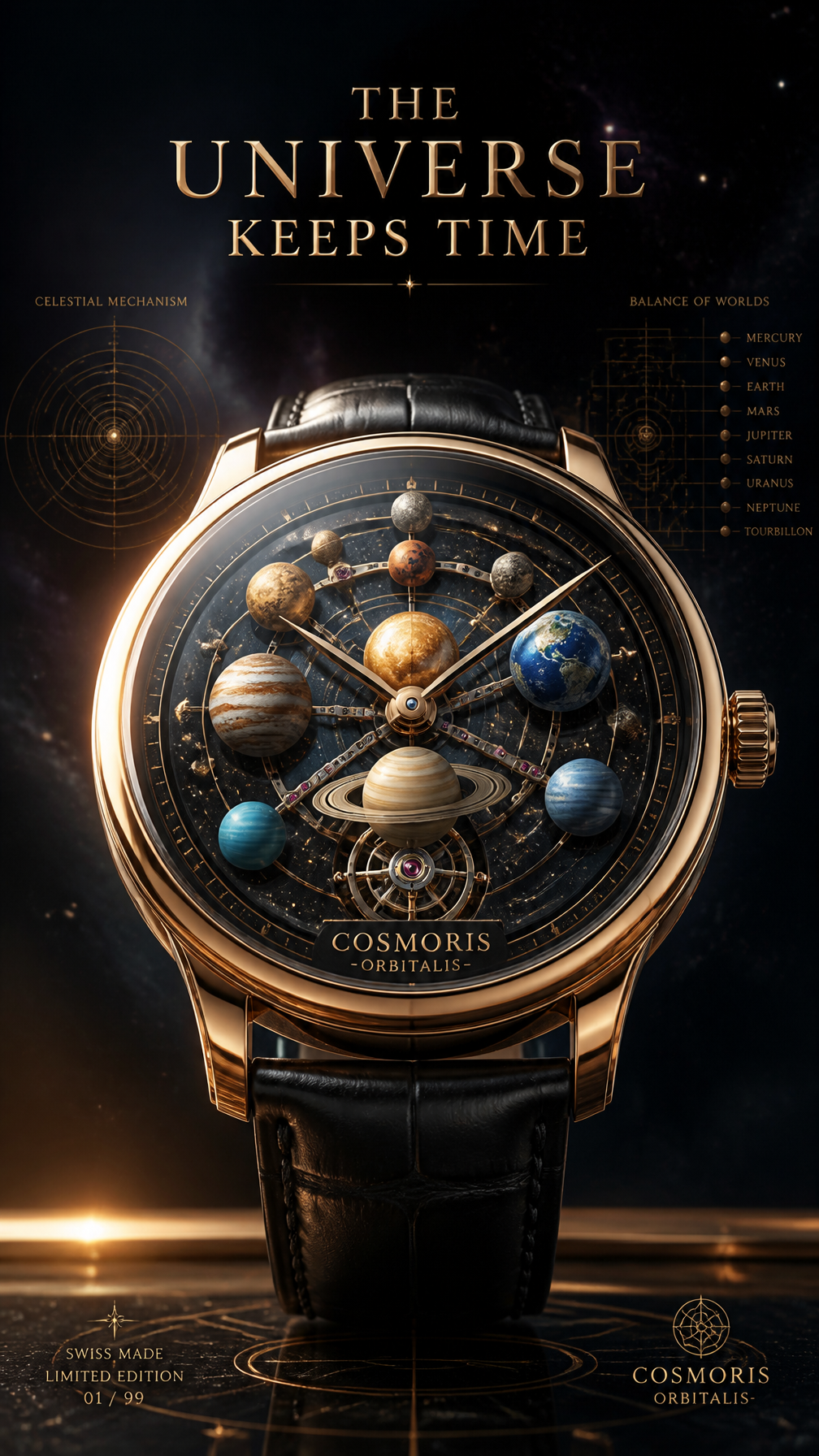 A premium 9:16 luxury watch advertising poster.Main Subject:A luxury wa…