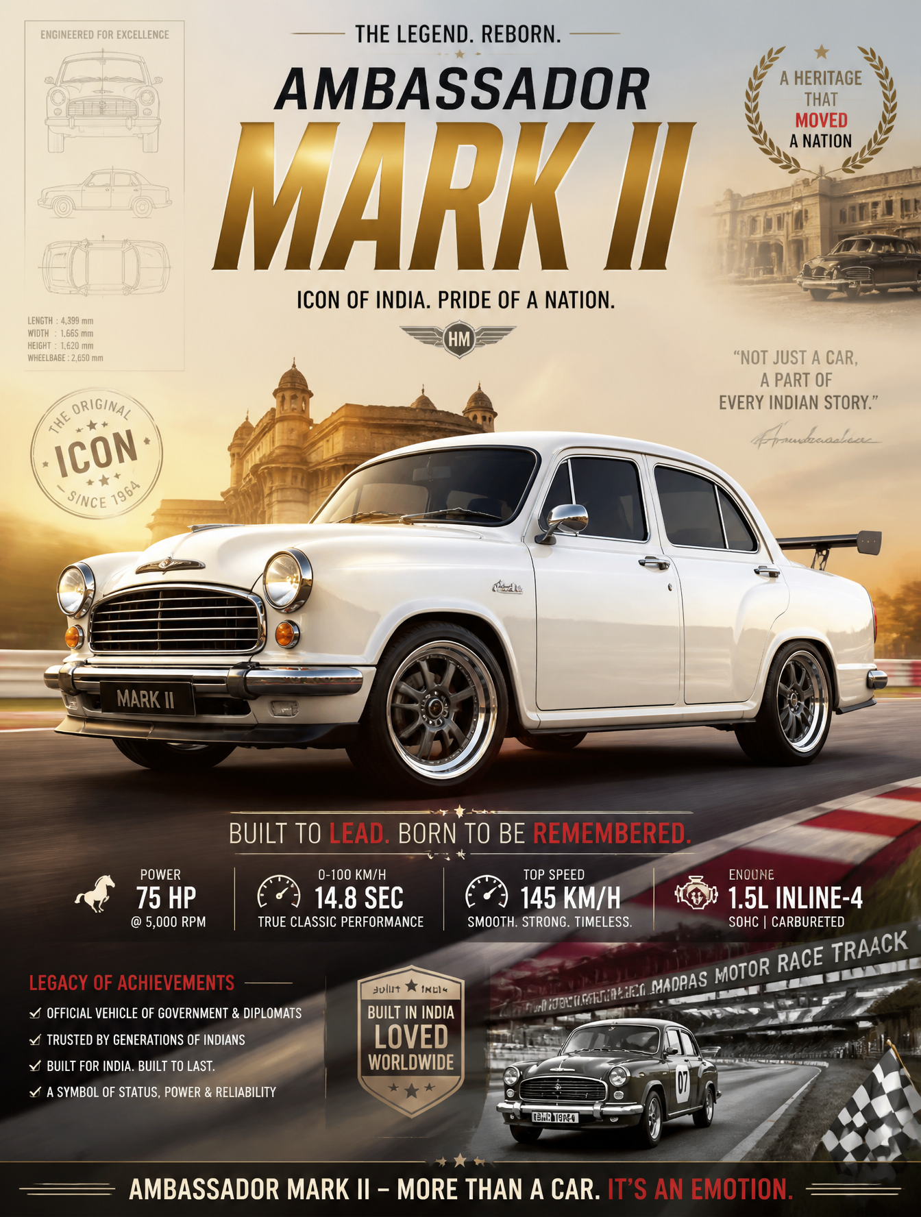 Create image Create an epic premium automotive poster of [Ambassador Ma…