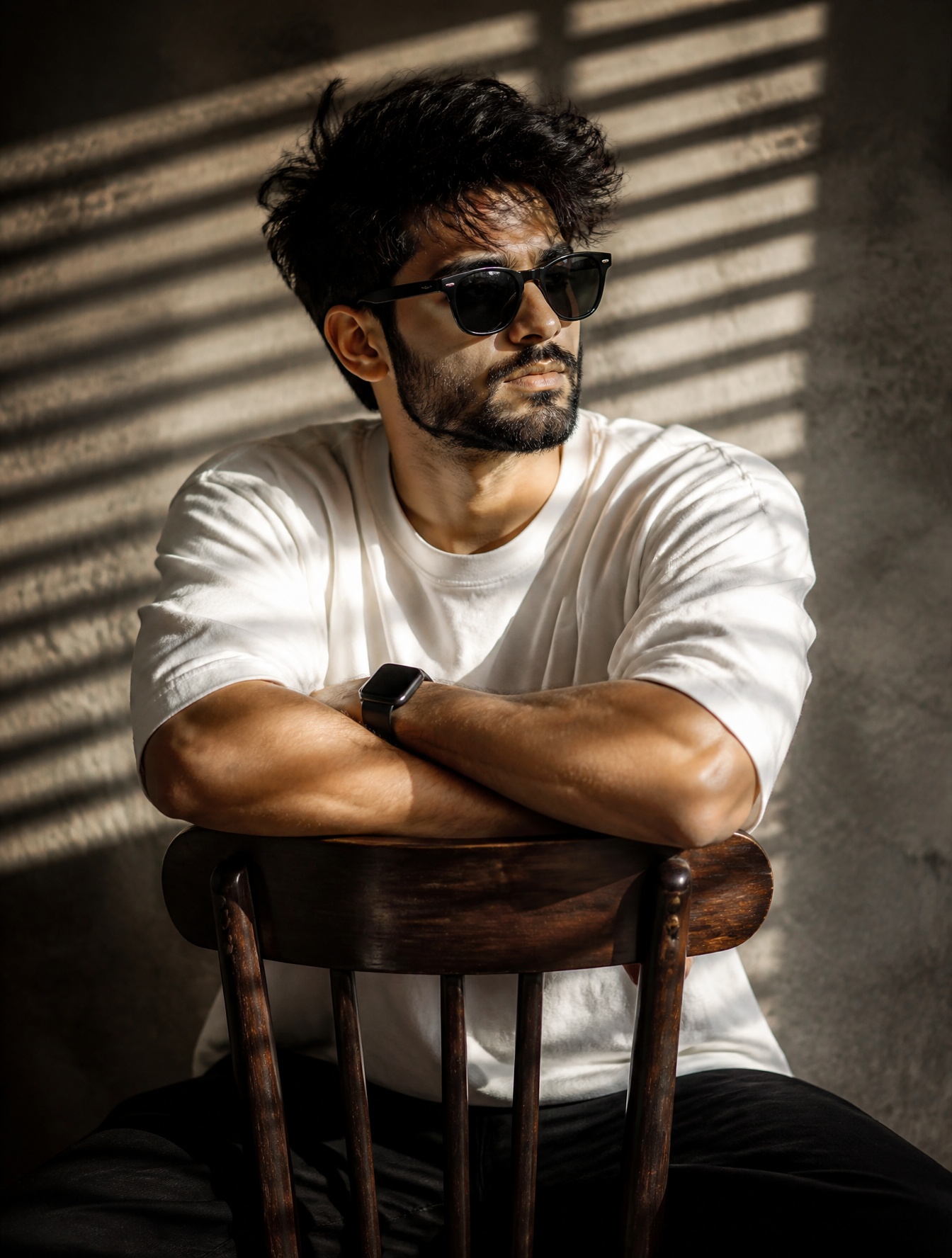 A high-resolution, cinematic portrait of a young man with messy, volumi…