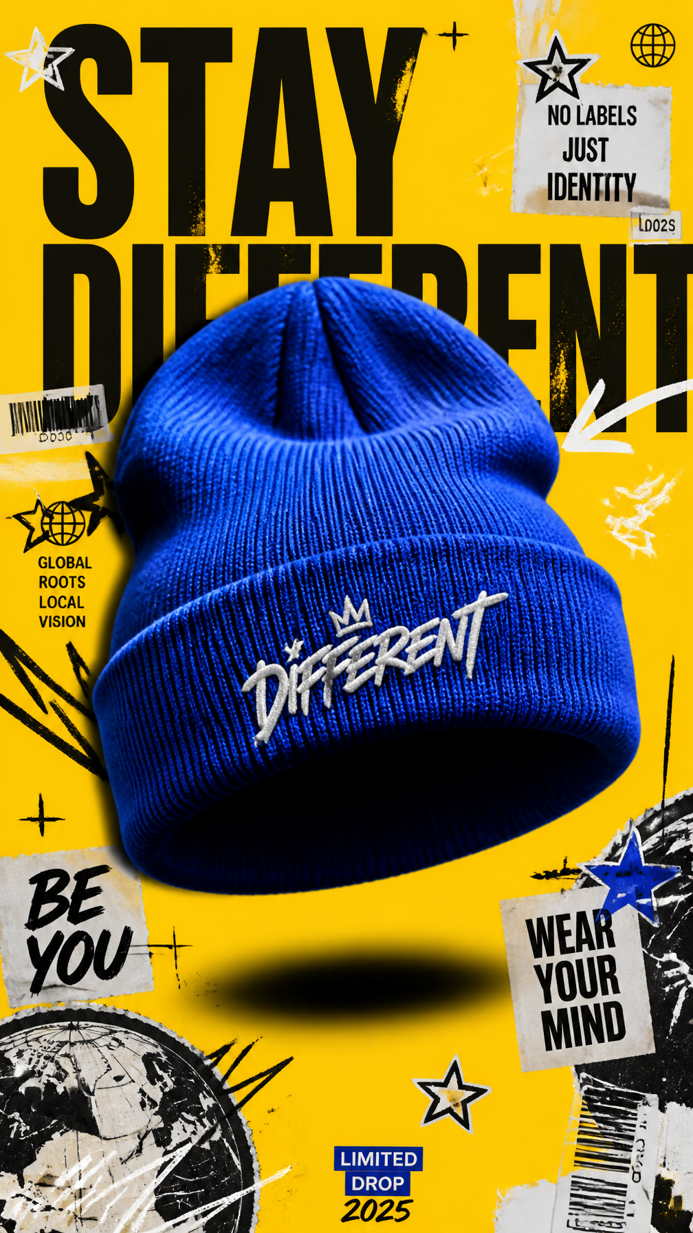 A premium 9:16 streetwear accessories advertising poster.Central Subjec…