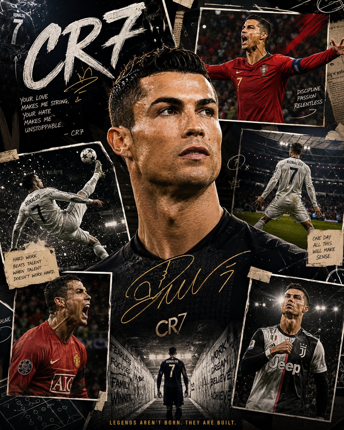 Create an ultra-premium editorial sports collage poster (4:5) featuring…