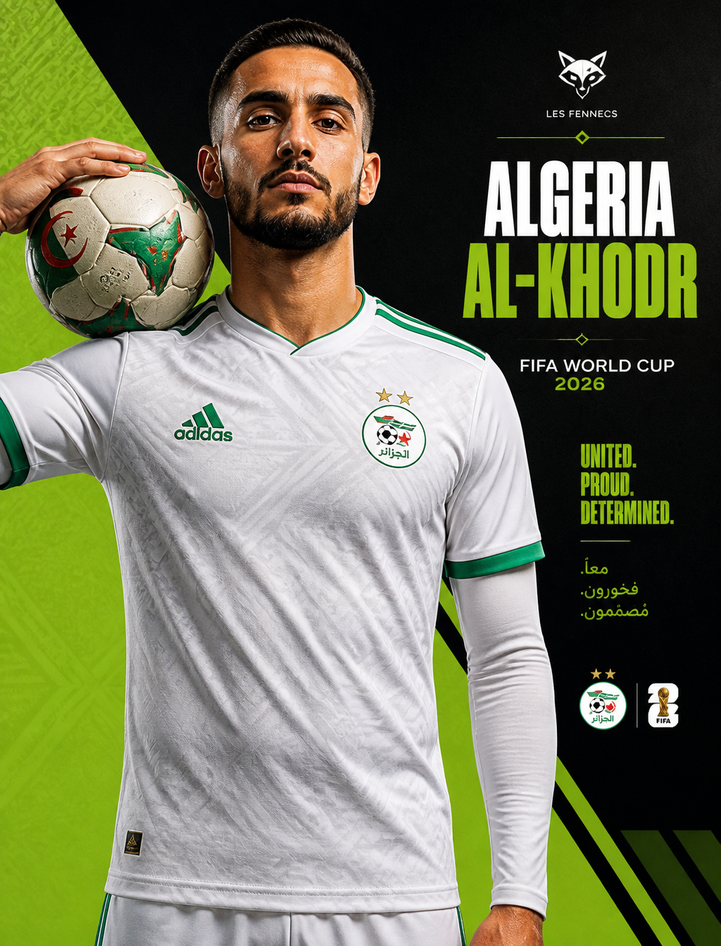 A professional male soccer player representing Algeria (Les Fennecs) st…
