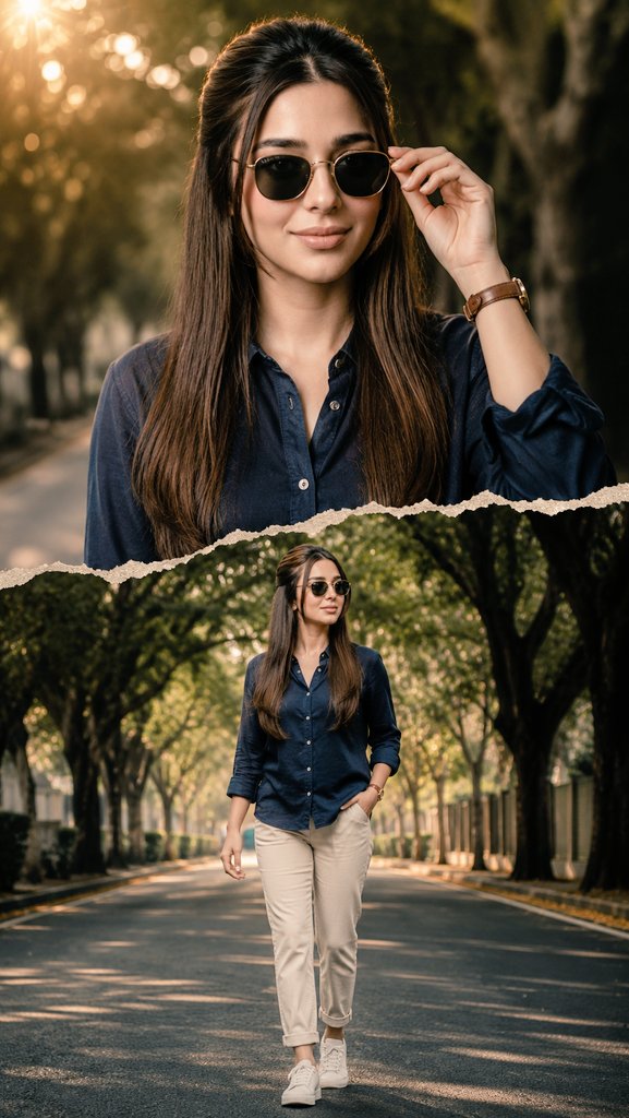 Create a premium cinematic outdoor portrait in a modern photo-editing s…