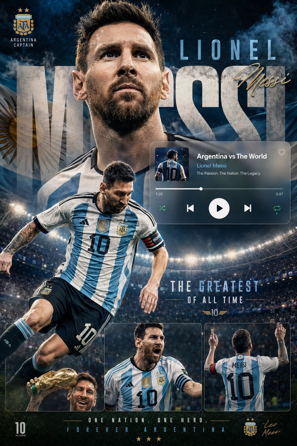 Create a premium football legend poster wallpaper inspired by modern sp…