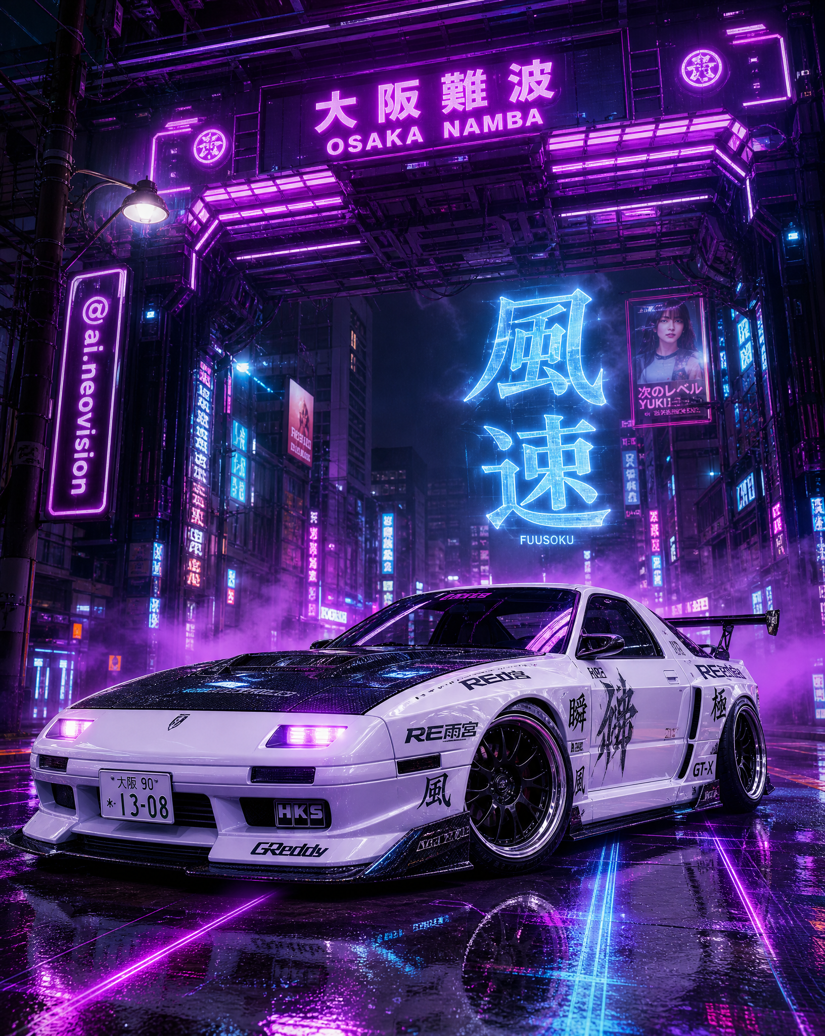 Mazda RX-7 GT-X (FC) '90, white metallic paint, full custom widebody ki…