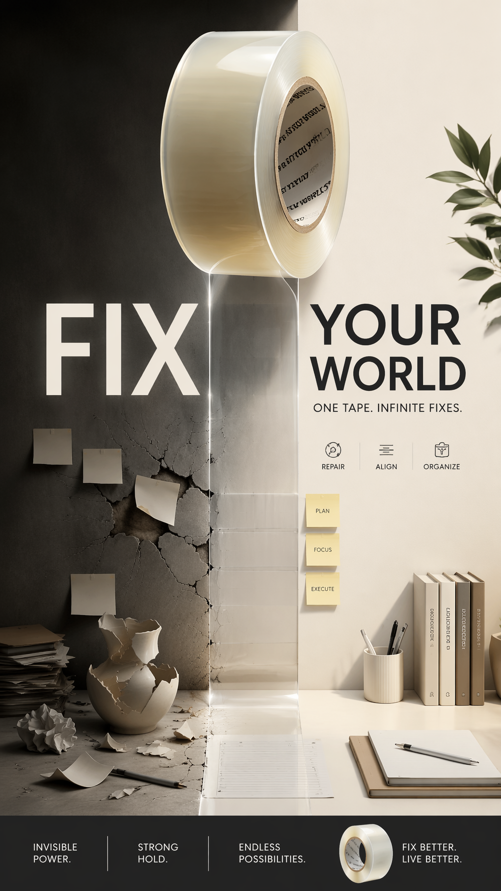 A premium 9:16 stationery advertising poster.Main Subject: A giant roll…