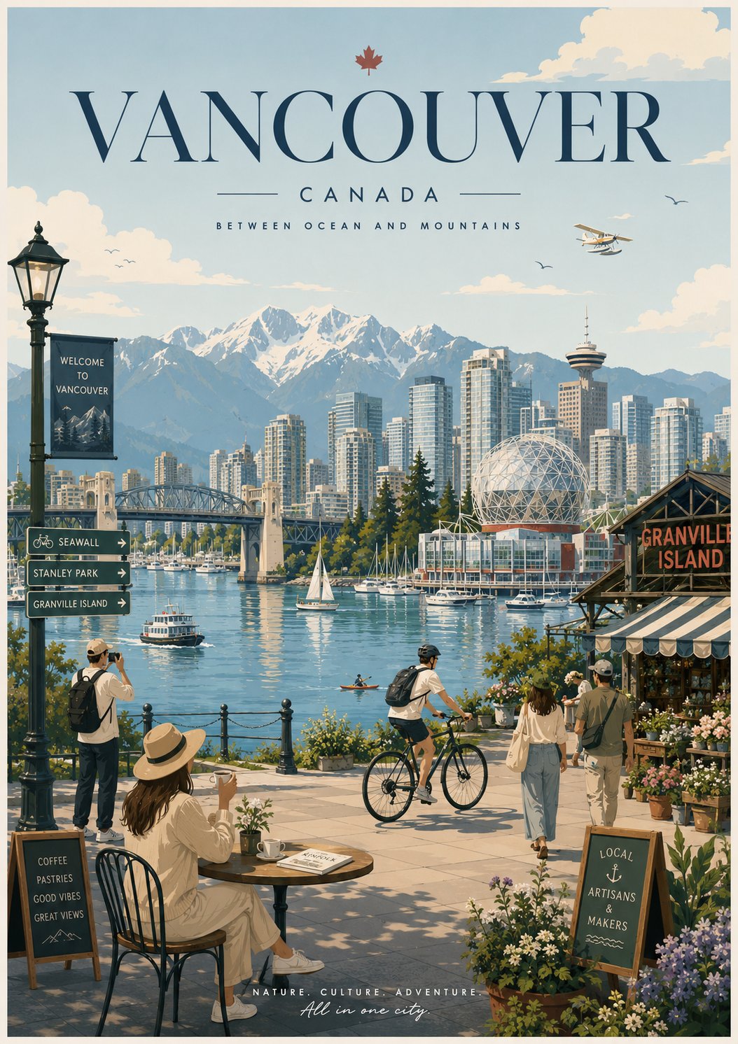 Create a minimalist travel poster illustration in a soft editorial flat…