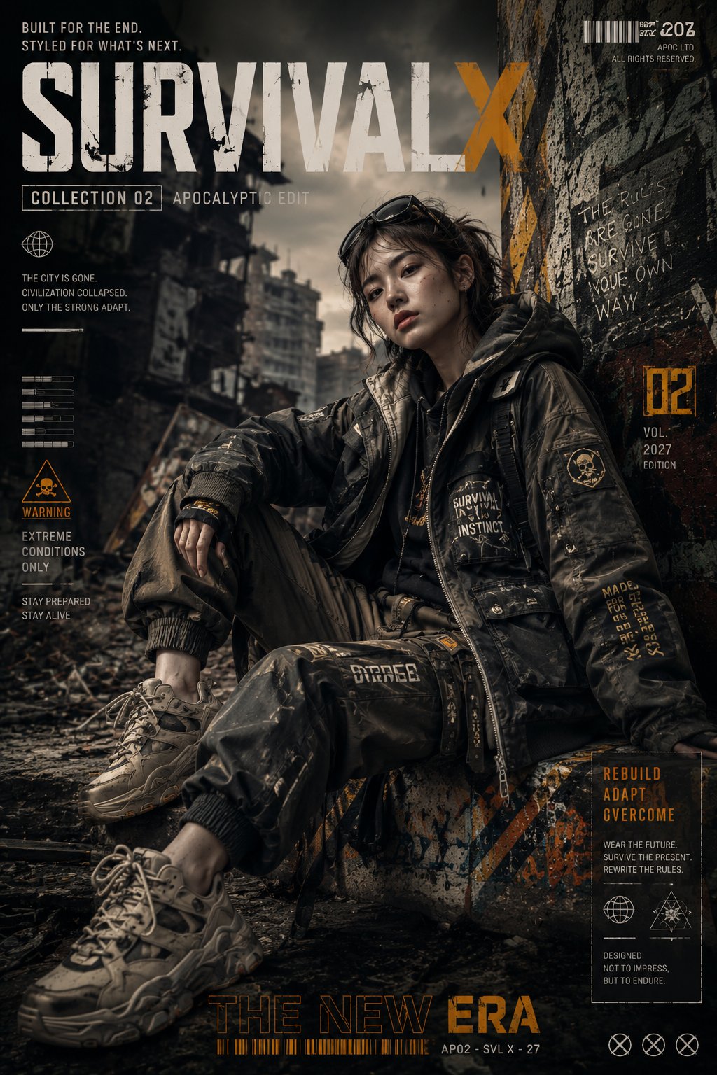 A contemporary editorial fashion poster inspired by the Post-Apocalypti…