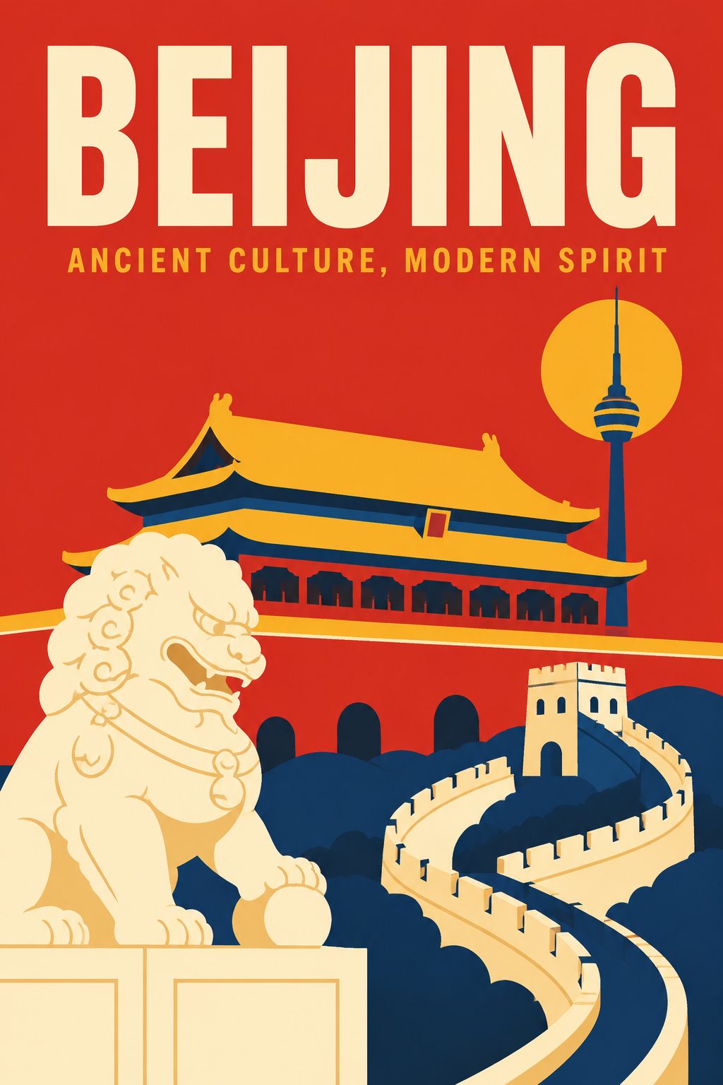 A flat minimalist travel poster for the city of [City Name], featuring … 3