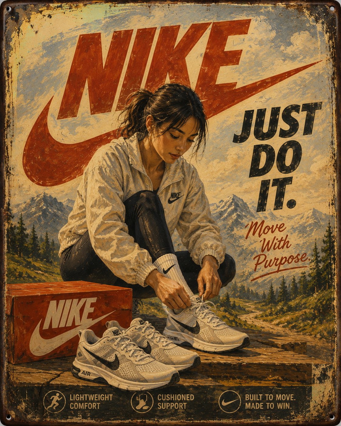 Vintage hand-painted advertising poster for [PRODUCT], featuring [HUMAN… 1