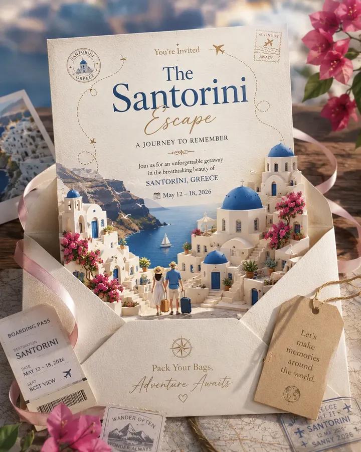 Ultra-Realistic Luxury Santorini Travel Invitation (3:4) Create an ultr… 1