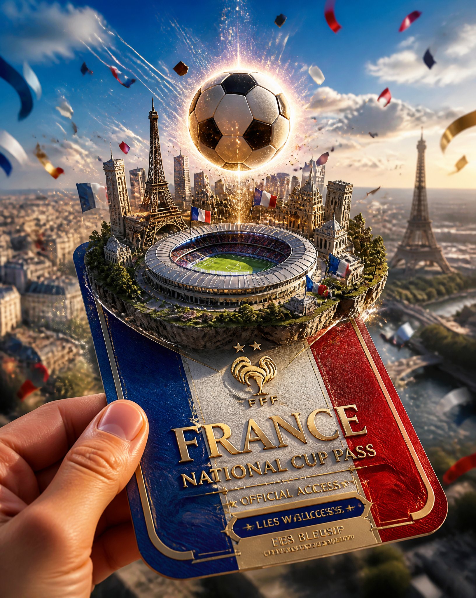 Create an ultra-detailed, cinematic 3D promotional travel-and-sports po…
