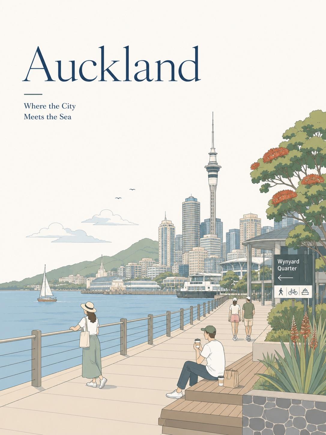 Create a minimalist travel poster illustration in a soft editorial flat…