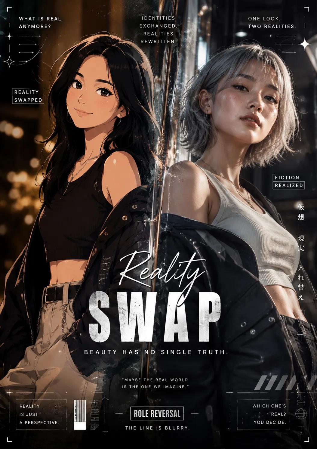 Generate a high-end editorial poster in a Role Reversal (Reality Swap) …