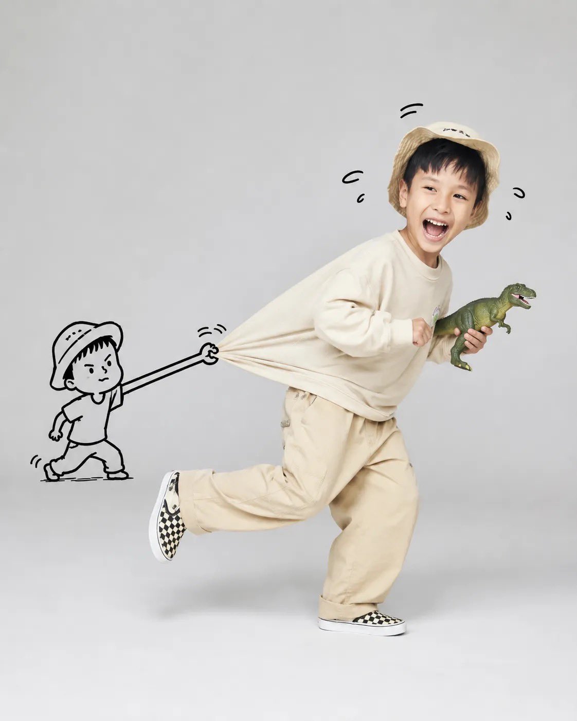 A playful, high-key studio portrait of [subject] running joyfully acros…