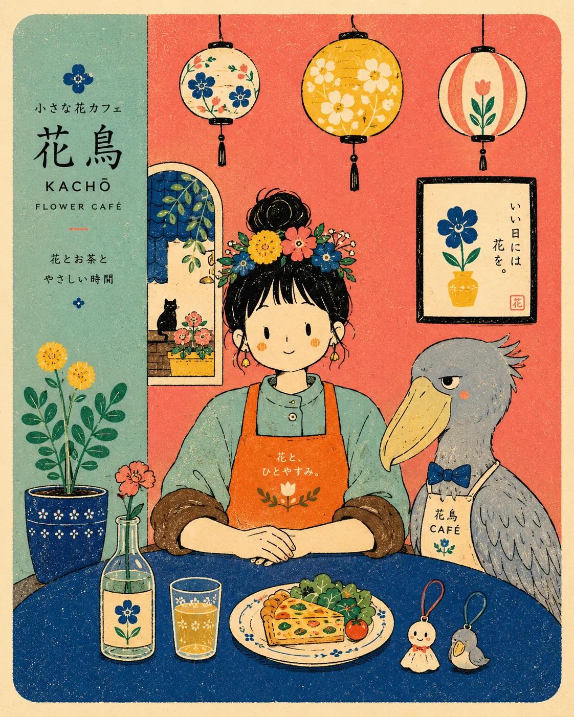 Whimsical Japanese retro café illustration, cozy slice-of-life aestheti… 1